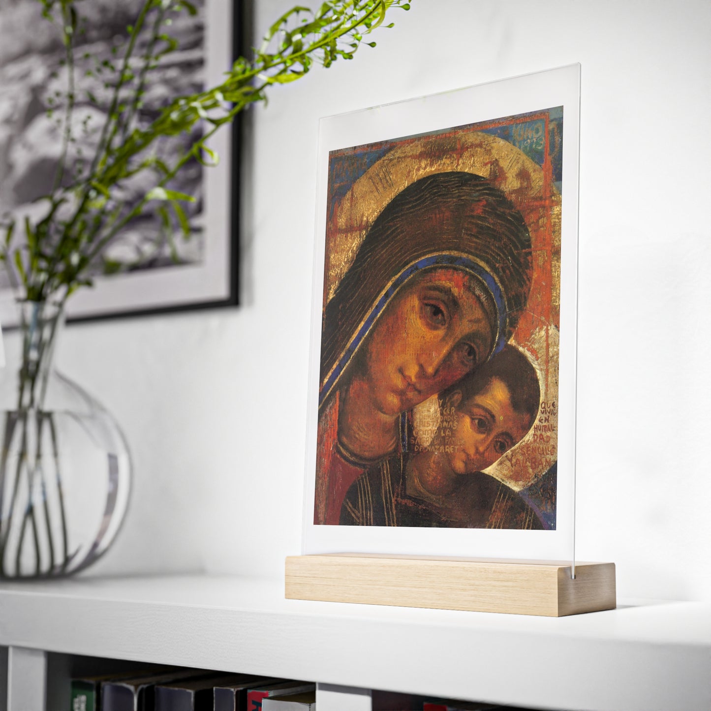 Virgin of the Way Acrylic Sign with Wooden Stand