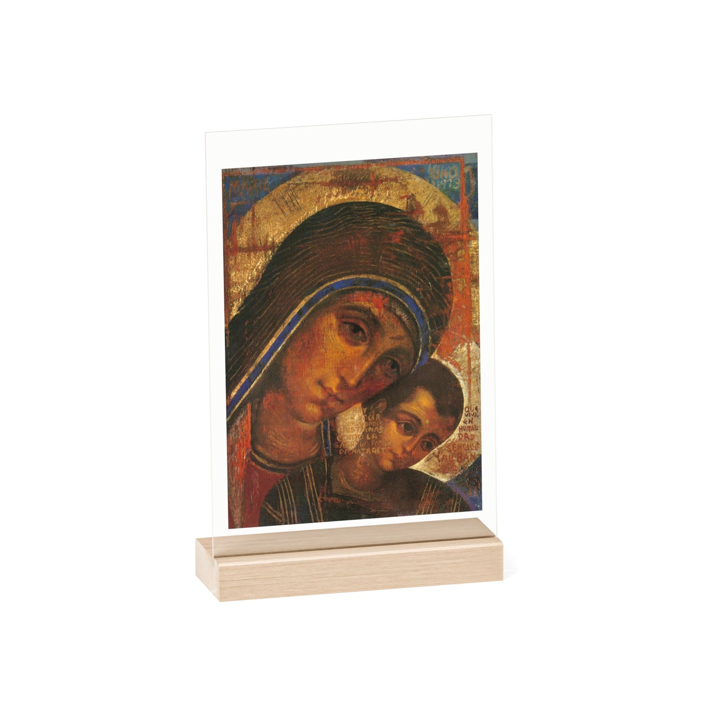 Virgin of the Way Acrylic Sign with Wooden Stand