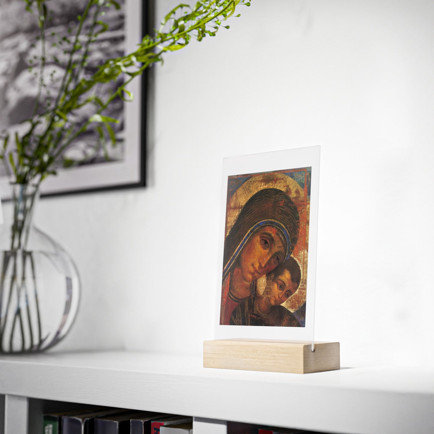 Virgin of the Way Acrylic Sign with Wooden Stand